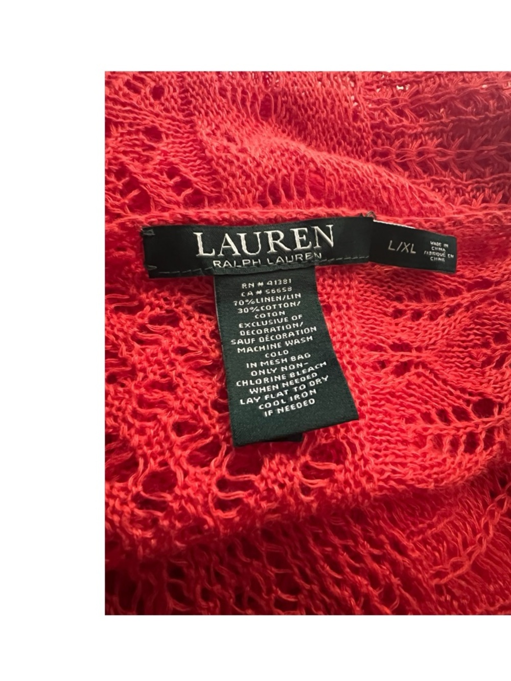 Lauren Ralph Lauren Boho Vibrant Long Fringe Crochet Open knit Poncho. L/XL - Picture 8 of 9